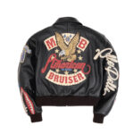 Pelle Pelle American Bruiser Black Leather Bomber Jacket - Back view showing unique emblem