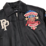 Pelle Pelle American Bruiser Black Leather Bomber Jacket - Front view with patches & logos