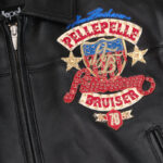 Pelle Pelle American Bruiser Black Leather Bomber Jacket - Front view with patches & logos
