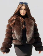 Women’s Brown Fox Fur or Faux Fur Cropped Bubble Jacket