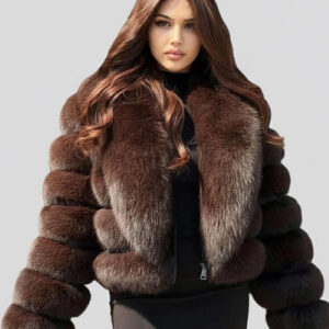 Women’s Brown Fox Fur or Faux Fur Cropped Bubble Jacket