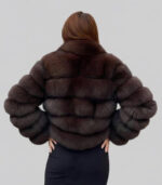 Women’s Brown Fox Fur or Faux Fur Cropped Bubble Jacket - Image 3