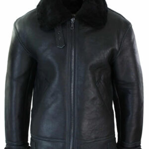 Mens Real Leather Sherling Sheepskin Original B3 Flying Pilot Jacket Warm Winter-B3 Black Black