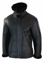 Mens Real Leather Sherling Sheepskin Original B3 Flying Pilot Jacket Warm Winter-B3 Black Black - Image 2