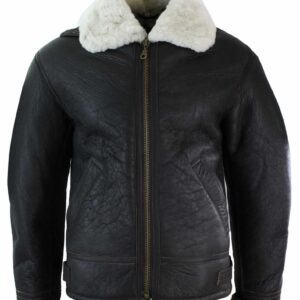 Mens Real Leather Sherling Sheepskin Original B3 Flying Pilot Jacket Warm Winter-B3 Brown Cream