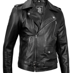 Men’s Black Belted Biker Leather Jacket