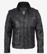 Tavares Men's Distressed Black Leather Biker Fashion Jacket - Image 4