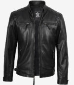Men's Black Real Soft Leather Cafe Racer Jacket - Image 3