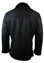 Mens Real Shearling German Navy Sheepskin Double Breasted Jacket Black Fitted - Image 4