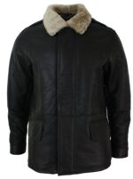 Mens Real Shearling Sheepskin 3/4 Overcoat Dark Brown Beige Fur Warm Winter