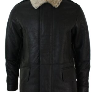 Mens Real Shearling Sheepskin 3/4 Overcoat Dark Brown Beige Fur Warm Winter