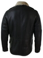 Mens Real Shearling Sheepskin 3/4 Overcoat Dark Brown Beige Fur Warm Winter - Image 3