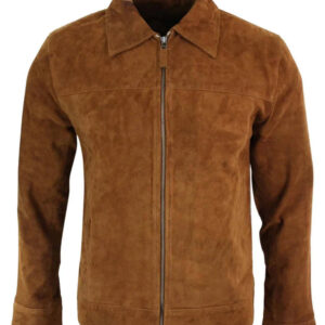 Infinity G500 Suede – Mens Real Leather Classic Zip Jacket Camel Turn Down Collar Vintage Retro