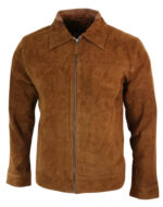 Infinity G500 Suede - Mens Real Leather Classic Zip Jacket Camel Turn Down Collar Vintage Retro - Image 3