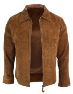 Infinity G500 Suede - Mens Real Leather Classic Zip Jacket Camel Turn Down Collar Vintage Retro - Image 2