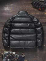 Mens Black Genuine Leather Lambskin Padded Quilted Down Puffer Jacket - Image 3