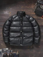 Mens Black Genuine Leather Lambskin Padded Quilted Down Puffer Jacket - Image 2