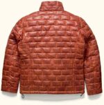 Men's Brown Quilted Lambskin Leather Puffer Jacket: Handmade Moto Style Winter Coat - Image 2