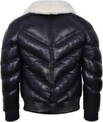 Men's Black Lambskin Leather Puffer Jacket: Quilted Winter Down Coat - Image 2