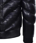 Men's Black Lambskin Leather Puffer Jacket: Quilted Winter Down Coat - Image 3