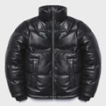 Mens Black Genuine Leather Lambskin Padded Quilted Down Puffer Jacket