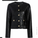 Black Quilted Lambskin Leather Biker Jacket - Studded Bomber Coat