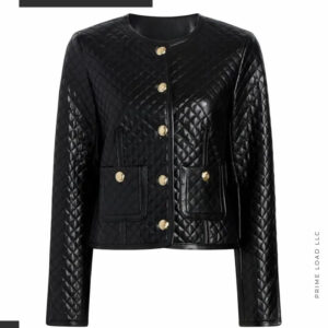 Black Quilted Lambskin Leather Biker Jacket – Studded Bomber Coat