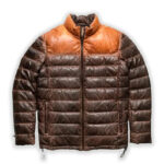 Distressed Lambskin Leather Puffer Jacket: Dual Color Quilted Coat