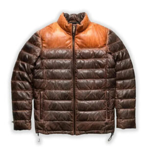 Distressed Lambskin Leather Puffer Jacket: Dual Color Quilted Coat
