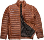 Men's Quilted Lambskin Leather Puffer Jacket: Handmade Moto Style Winter Coat