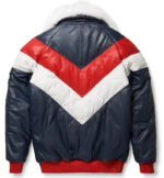 Men's V-Bomber Leather Zipper Jacket Puffer Fox Fur Collar Dual Color Lambskin Coat - Image 2