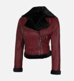 Handmade Real Shearling Maroon Aviator Jacket - Image 3