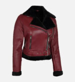Handmade Real Shearling Maroon Aviator Jacket - Image 4