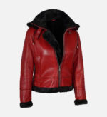 Handmade Real Shearling Aviator Hoodie Jacket - Image 3