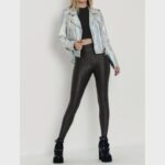 Women's Orange & Gold Metallic Leather Biker Jacket - Image 6