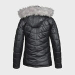 Women’s Black Lambskin Quilted Puffer hooded Jacket | Real Leather Cropped Puffer Coat - Image 2