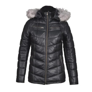 Women’s Black Lambskin Quilted Puffer hooded Jacket | Real Leather Cropped Puffer Coat