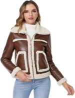 Handmade Shearling Brown Aviator Jacket: Vintage B3 Bomber, Real Sheepskin Leather - Image 2