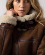 Handmade Shearling Brown Aviator Jacket: Vintage B3 Bomber, Real Sheepskin Leather - Image 2