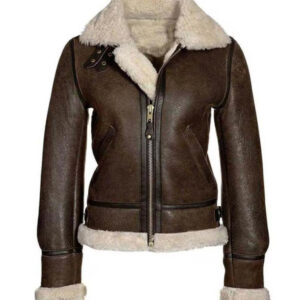 Handmade Real Shearling Brown Aviator Jacket: Vintage B3 Bomber, Real Sheepskin Leather