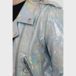 Women's Orange & Gold Metallic Leather Biker Jacket - Image 4