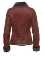 Womens Real Shearling Tan B-3 Bomber Jacket - Image 3