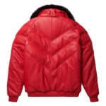 Men's V-Bomber Leather Zipper Jacket Puffer Fox Fur Collar Dual Color Lambskin Coat - Image 4