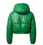Women’s Green Lambskin Quilted Puffer hooded Jacket | Real Leather Cropped Puffer Coat - Image 2