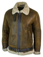 Infinity EK02 Mens Vintage Antique Sherling Sheepskin Cream Fur Air Force Pilot RAF Jacket - Image 2