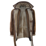 Men's 3/4 Duffle Jacket Sheepskin Long Button Zip Warm - Tan - Image 4