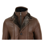 Men's 3/4 Duffle Jacket Sheepskin Long Button Zip Warm - Brown - Image 3