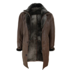 Men's 3/4 Duffle Jacket Sheepskin Long Button Zip Warm - Brown - Image 4