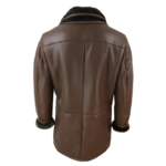 Men's 3/4 Duffle Jacket Sheepskin Long Button Zip Warm - Brown - Image 5