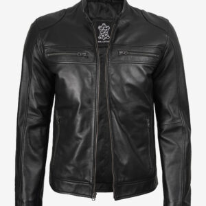 Men’s Classic Black Lambskin Cafe Racer Leather Jacket